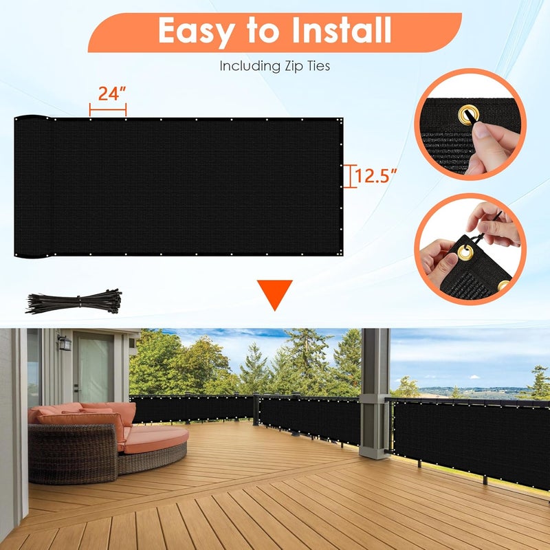 iCover 4x25ft Privacy Screen Fence, Outdoor Fencing Panels, Garden Windscreen Mesh Shade Sail Net Barrier, Include Reinforced Bindings and Brass Grommets Cable Zip Ties, Black - Image 5